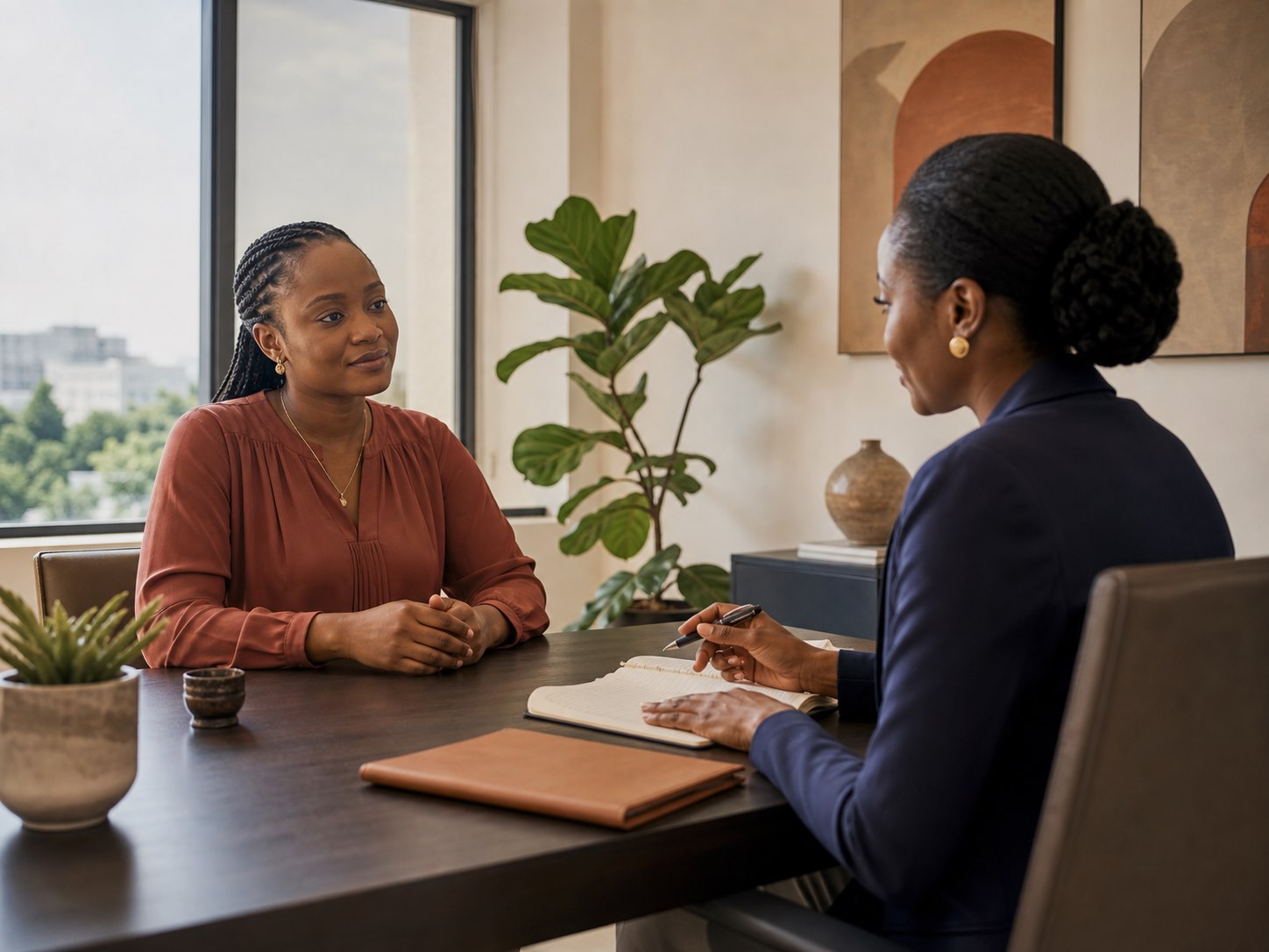 A Nigerian adult discussing suitability with a support coordinator